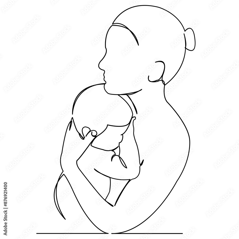 continuous single drawn hand-drawn picture silhouette by one line mother with baby in her arms. Line art. doodle. continuous single drawn hand-drawn picture silhouette by one line mother with baby in her arms. Line art. doodle.