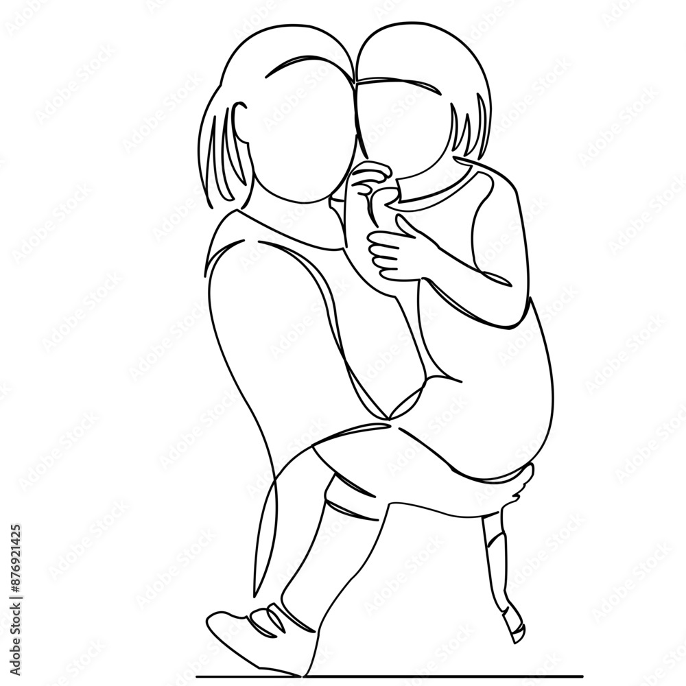 continuous single drawn by one line mother with a daughter in her arms a hand-drawn picture silhouette. Line art. doodle. continuous single drawn by one line mother with a daughter in her arms a hand-drawn picture silhouette. Line art. doodle.