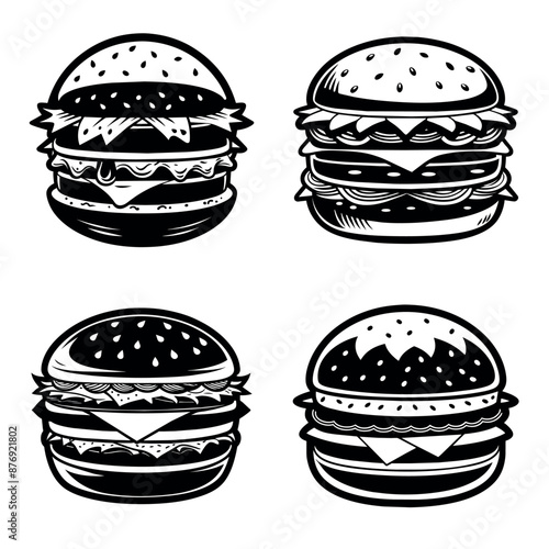 Humberger icon vector. Delicious burger beef icon symbol in line and flat style. Bakery sign and symbol. Vector illustration