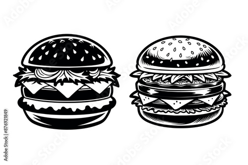 Humberger icon vector. Delicious burger beef icon symbol in line and flat style. Bakery sign and symbol. Vector illustration