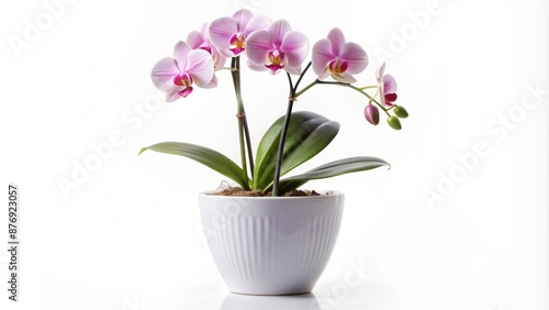 Wallpaper Mural Isolated modern white ceramic vase with delicate orchid flowers blooming in soft focus on transparent background with subtle shadow. Torontodigital.ca