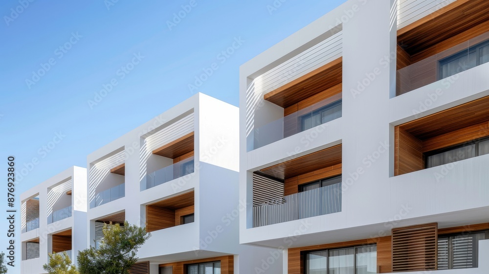 Fototapeta premium Commercial complex featuring structures optimized for temperature regulation, blending residential comfort with architectural elegance