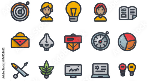 Business people, human resources, office management - thin line web icon set. Outline icons collection. Simple vector illustration