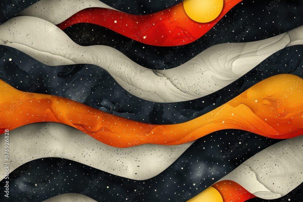 Abstract Wavy Pattern with Stars and Sun Abstract Wavy Pattern with Stars and Sun