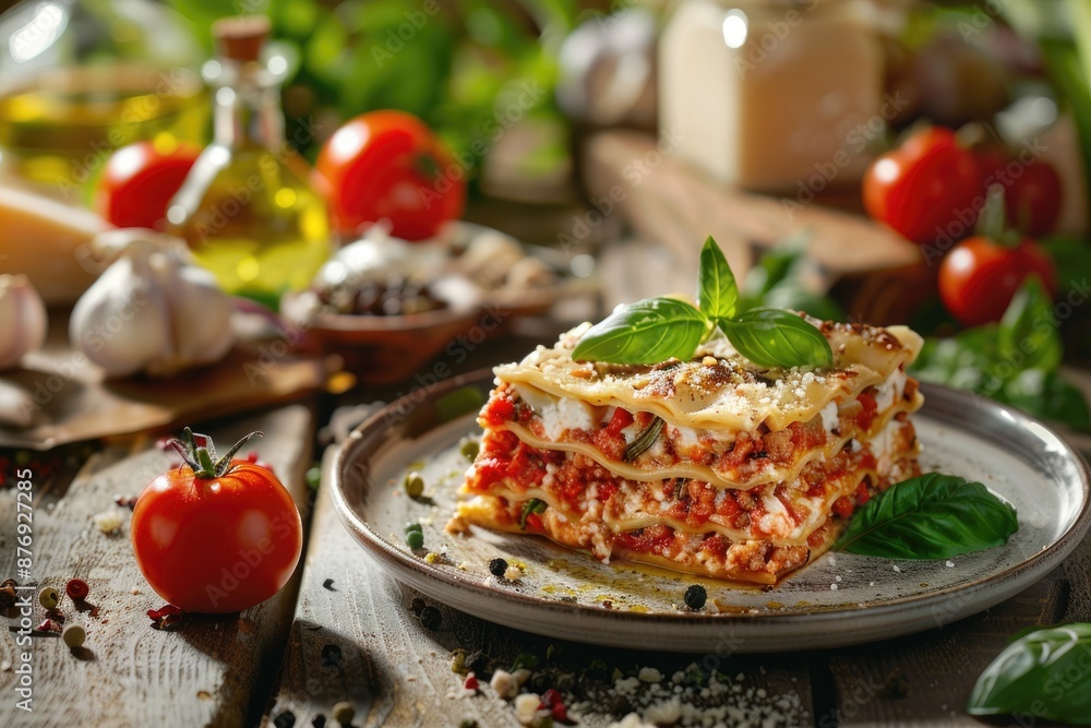 Delicious Layered Beef Lasagna with Fresh Basil and Melted Cheese Topping Delicious Layered Beef Lasagna with Fresh Basil and Melted Cheese Topping