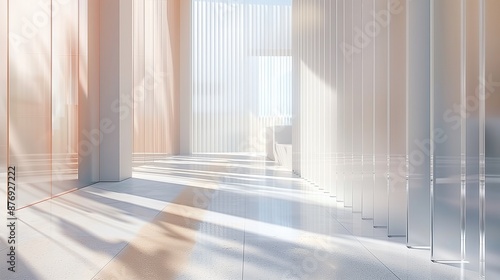 Serene Pastel-Toned Interior Space. Abstract Modern Interior with Large Windows and Vertical Lines 