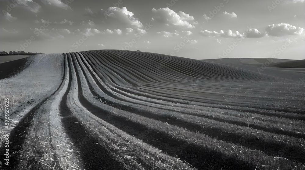 Fototapeta premium Parallel lines of furrows in a plowed field.