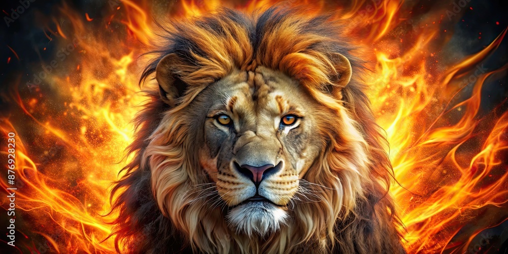 of a fierce fire lion with blazing mane and fiery eyes , lion, fire, flames, mythical creature, beast,artwork, fantasy, fierce of a fierce fire lion with blazing mane and fiery eyes , lion, fire, flames, mythical creature, beast,artwork, fantasy, fierce