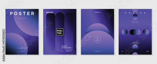 Modern gradient poster background vector set. Minimalist style cover template with vibrant perspective 3d geometric prism shapes collection. Ideal design for social media, cover, banner, flyer.