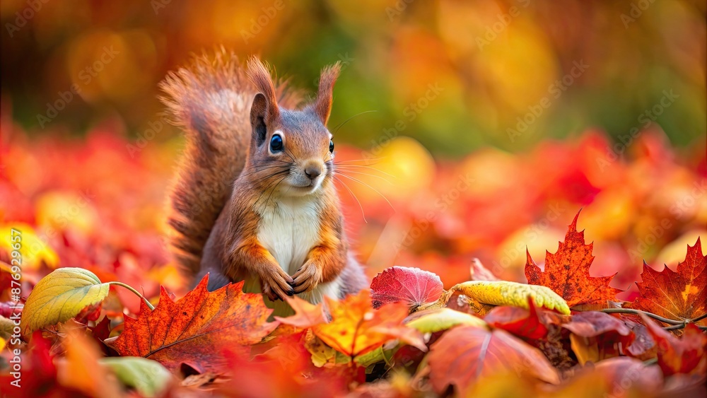 Red squirrel camouflaged among colorful foliage in the autumn forest, squirrel, red, autumn, forest, wildlife, nature Red squirrel camouflaged among colorful foliage in the autumn forest, squirrel, red, autumn, forest, wildlife, nature