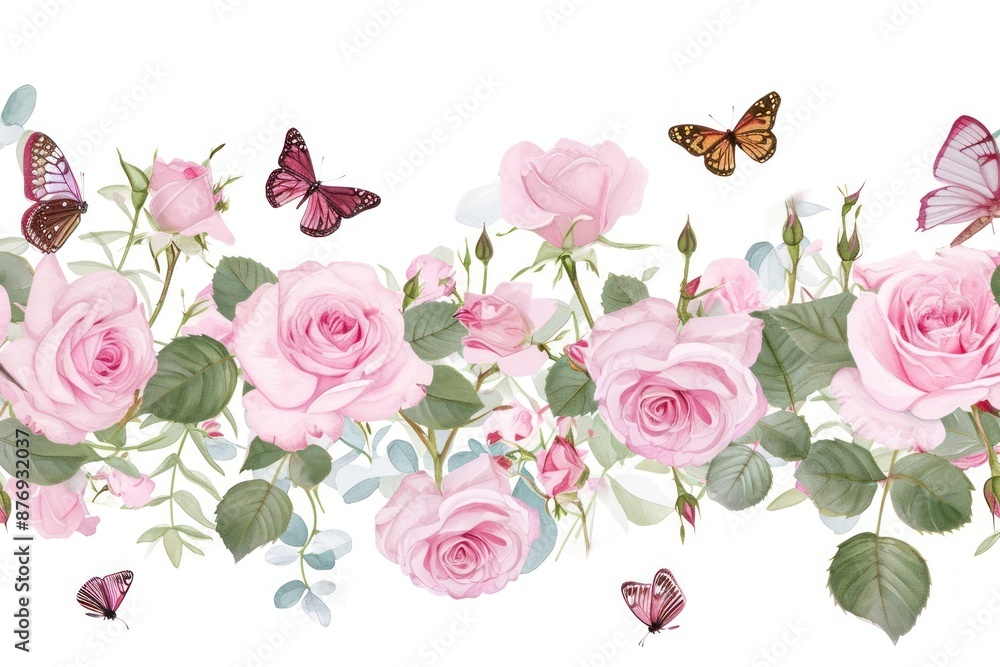 Fototapeta premium Butterfies rose pattern flower.