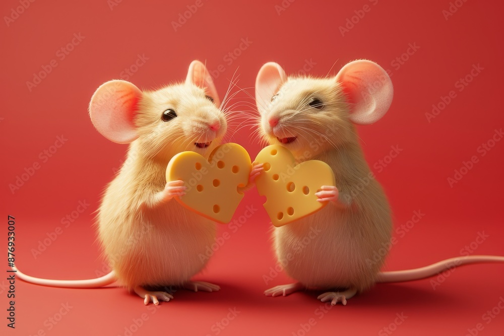A mouse and heart shaped cheese, in love, valentines day, romance, and stock A mouse and heart shaped cheese, in love, valentines day, romance, and stock