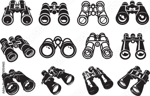 Collection of Binoculars linear and silhouette vector 