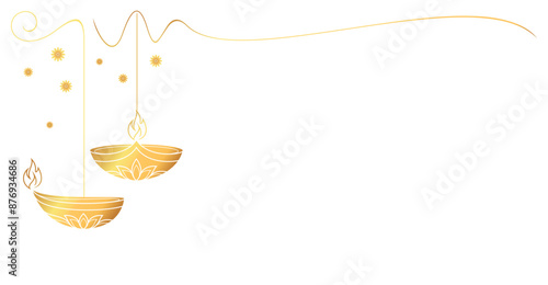 Diwali Gold Candle line art style. Diwali elements vector