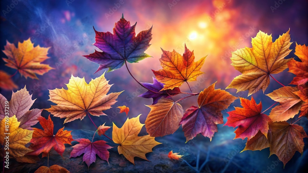 Falling Autumn Leaves In The Setting Sun. Falling Autumn Leaves In The Setting Sun.