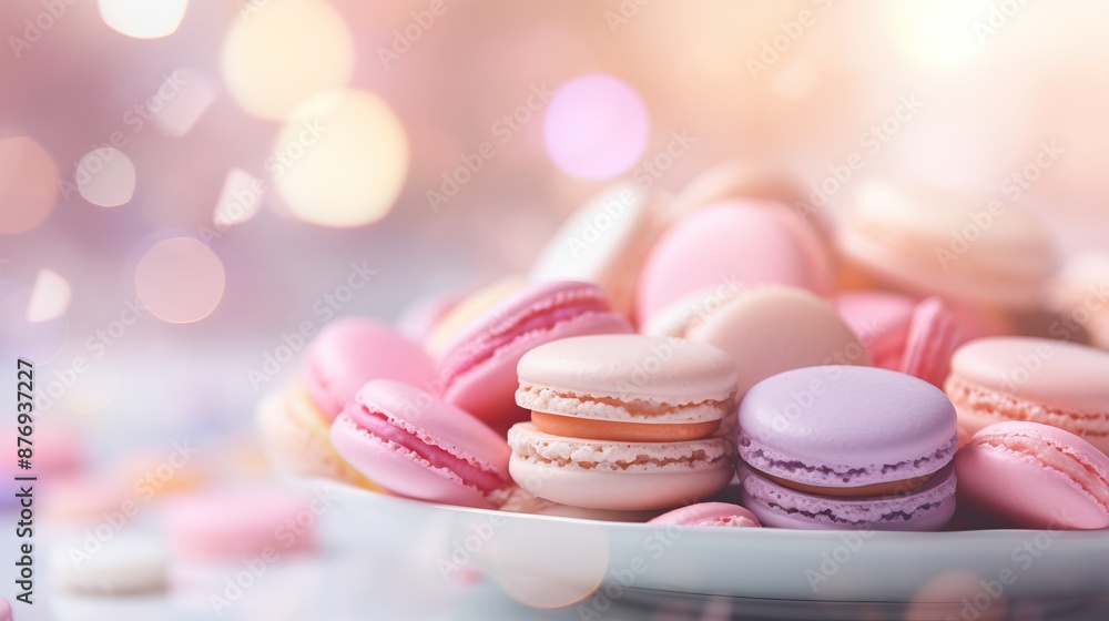Fototapeta premium Plate of Pink and White Macaroons on Table