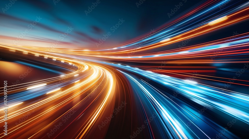 Фотография High speed data highway light trails symbolizing fast technology and fast intern