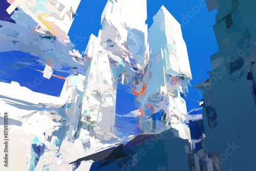 Abstract Cityscape in Blue and White