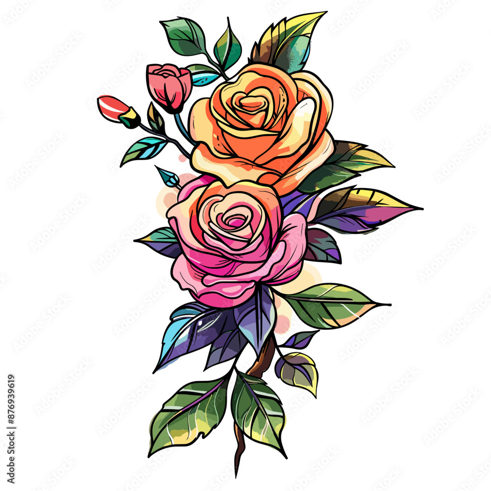 Obraz premium Beautiful hand drawn watercolor rose flower bouquet. Vector illustration