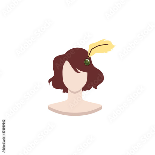 Vector bust of a female mannequin in a brown hat with a feather.