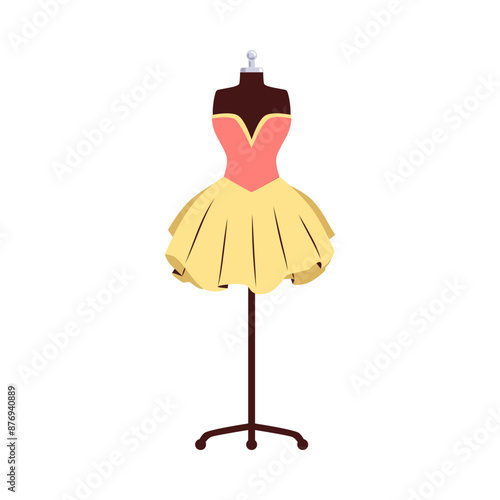 Vector illustration tailor's mannequin in a dress with a corset and a fluffy skirt
