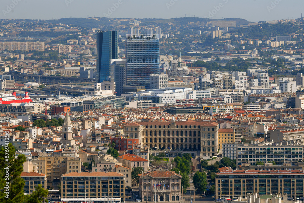 Naklejka premium Marseille aerial panoramic view. Marseille is the second largest city of France. High quality photo