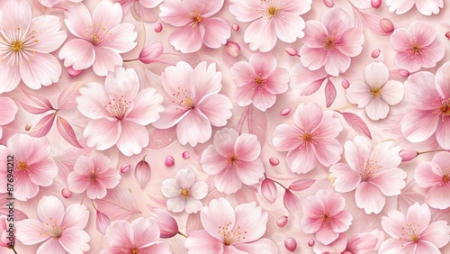 Delicate pink cherry blossom flowers with subtle gradient shading and soft petals on a seamless, repeating background texture pattern.