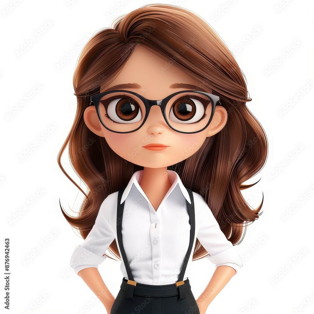 Adorable 3D cartoon of a stylish office lady with long hair on a clean white background. Rich colors and high resolution. Adorable 3D cartoon of a stylish office lady with long hair on a clean white background. Rich colors and high resolution.