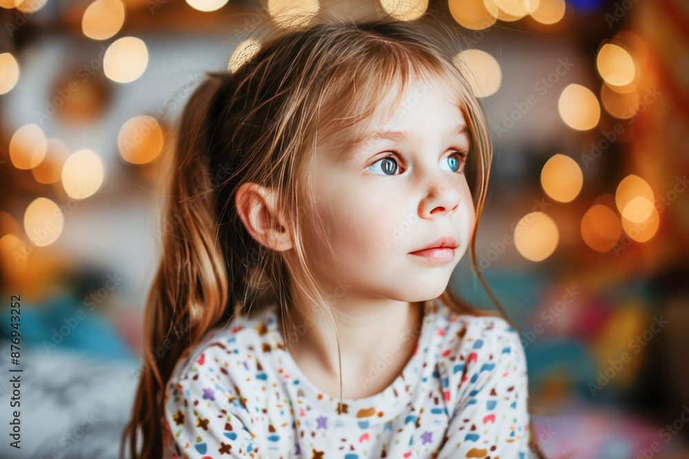 little girl in night wear sitting on the bed little girl in night wear sitting on the bed