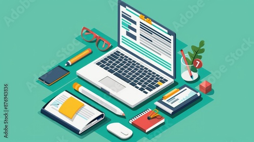 Modern Workplace Essentials: Laptop, Notebooks, and Pens © Ariep