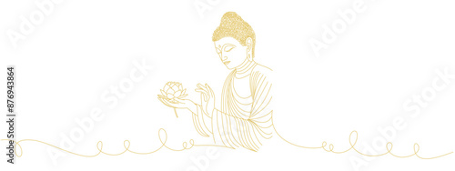 vector illustration of Buddha bringing lotus flowers for Vesak Day