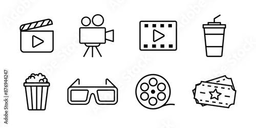 Cinema icons. Cinema set. Linear icons.