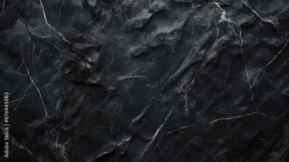 Dark textured surface of abstract black marble with intricate white veining and rough, uneven patterns. Dark textured surface of abstract black marble with intricate white veining and rough, uneven patterns.