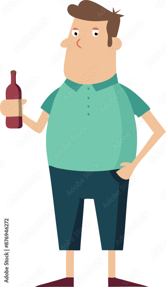 Cartoon Man Holding Wine Bottle in Hand Illustration Cartoon Man Holding Wine Bottle in Hand Illustration