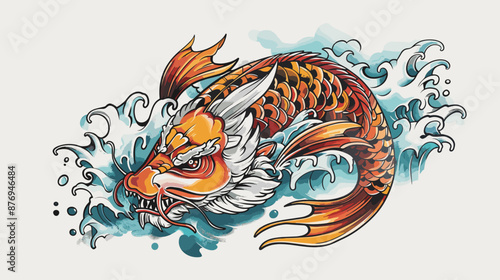Koi fish in the water. Hand drawn vector illustration of a koi fish