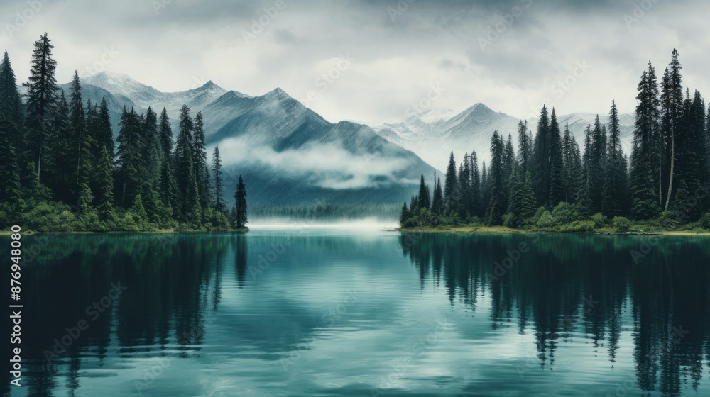 Fototapeta premium Mountain wallpaper landscape nature lake.