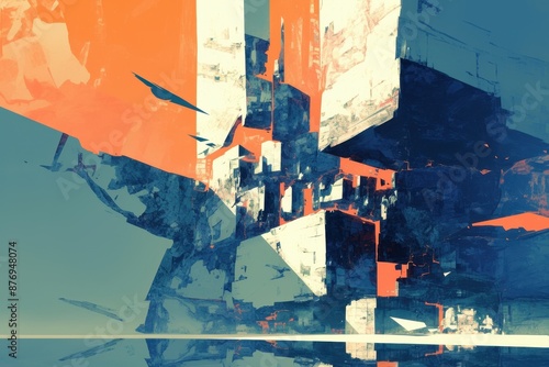 Abstract Cityscape with Orange and Blue Tones