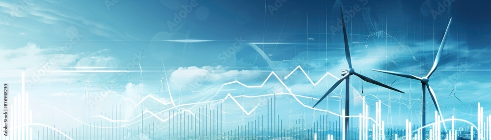Fototapeta premium Economic Sustainability: Wind Turbines Powering Financial Growth Charts in Green Energy Sector