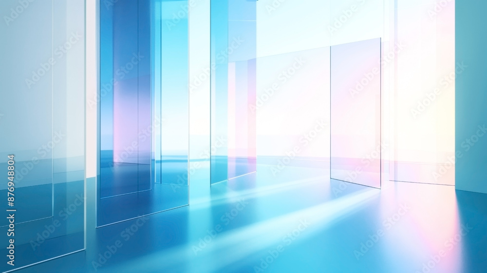 Obraz premium Futuristic interior with transparent glass walls and vivid gradients of sunlight