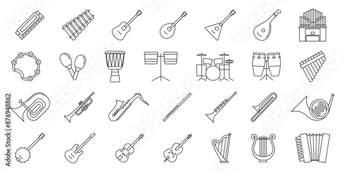 Musical instrument icon. Musical instrument line icon set. Concert sounds icon set.