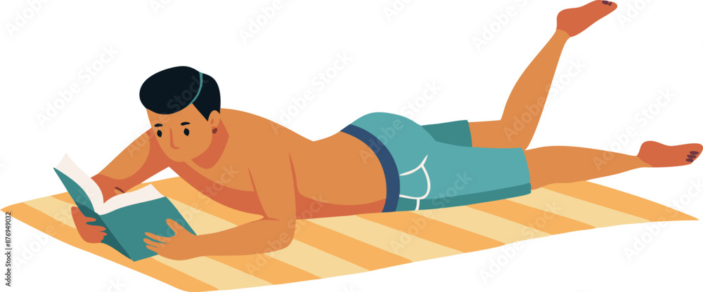 Obraz premium Man Relaxing On Beach Mat While Reading A Book