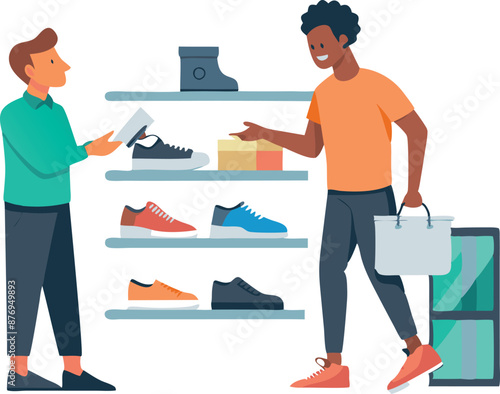 Happy Customers Shopping For Shoes In Store