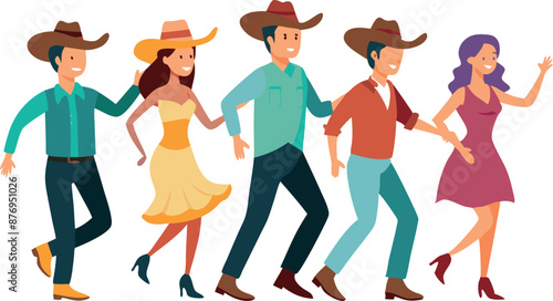 Group Of Friends Line Dancing In Western Attire