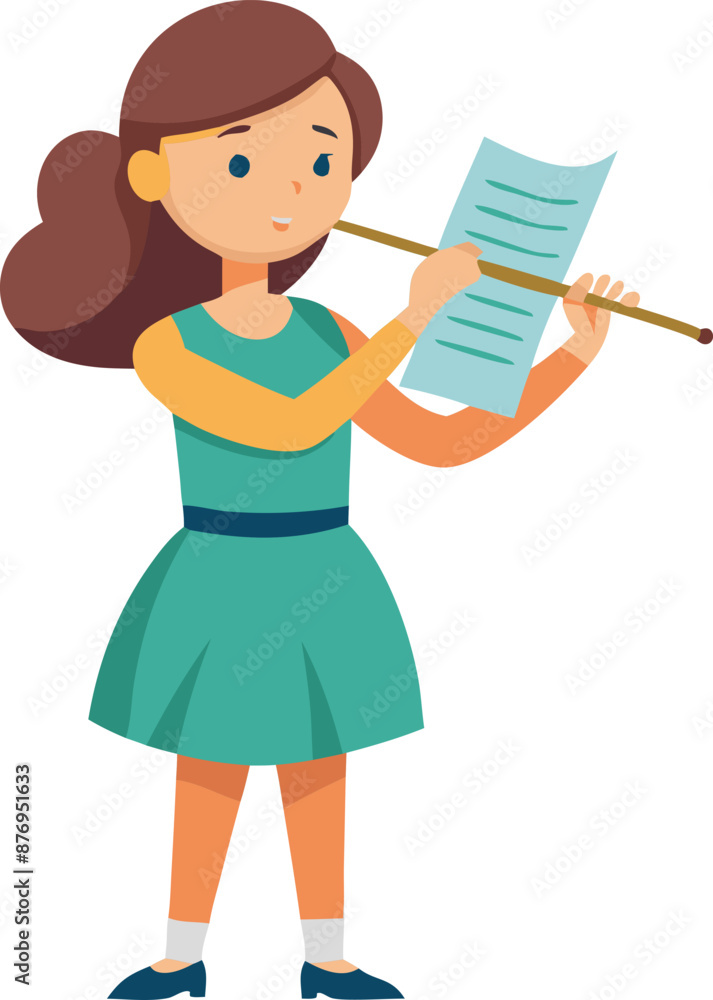 Illustration of Girl Playing Flute with Music Sheet Illustration of Girl Playing Flute with Music Sheet