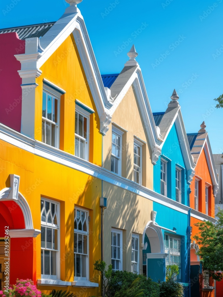 Fototapeta premium Colorful victorian style town houses. Vivid colorful buildings. Row of colorful houses