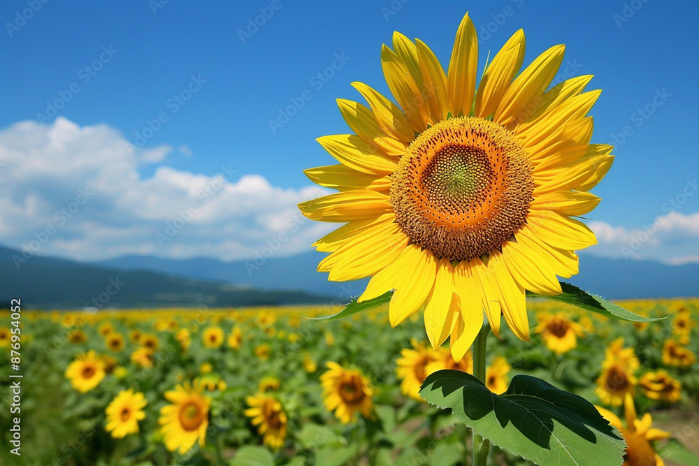 Bright sunflower in a vast field, symbolizing nature and positivity. Bright sunflower in a vast field, symbolizing nature and positivity.