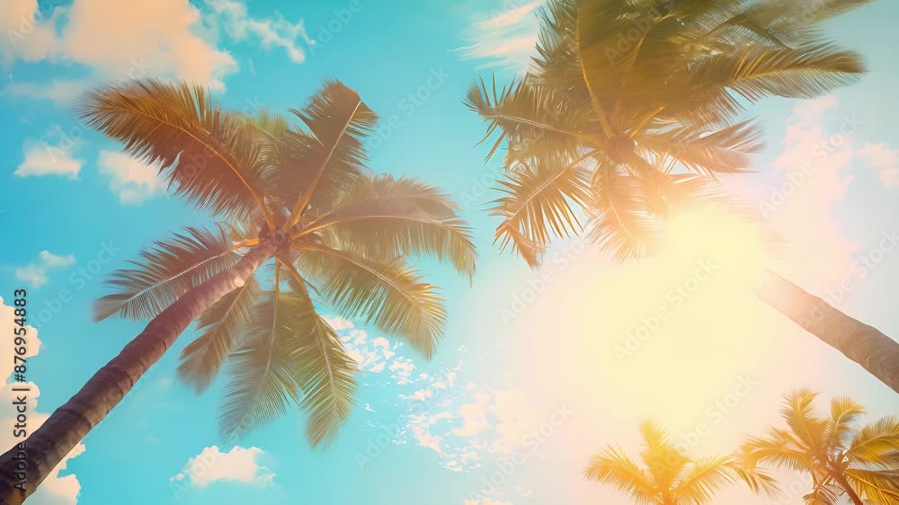 Coconut palm trees, Palm trees against the sky during a tropical sunset. Summer vacation Coconut palm trees, Palm trees against the sky during a tropical sunset. Summer vacation