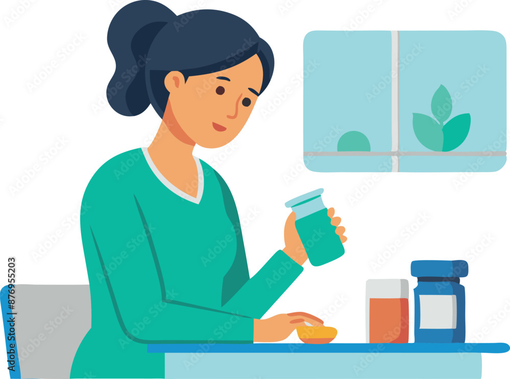 Woman Taking Medication for Health and Wellness at Home Woman Taking Medication for Health and Wellness at Home