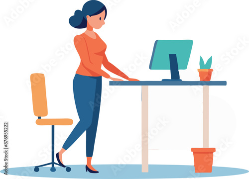 Woman Working At a Standing Desk In Modern Office