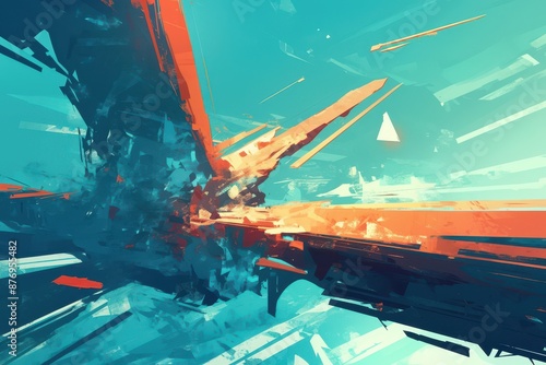 Wallpaper Mural Abstract Digital Landscape with Orange and Blue Torontodigital.ca